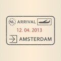 Amsterdam passport stamp. Travel by plane visa or immigration stamp. Vector illustration